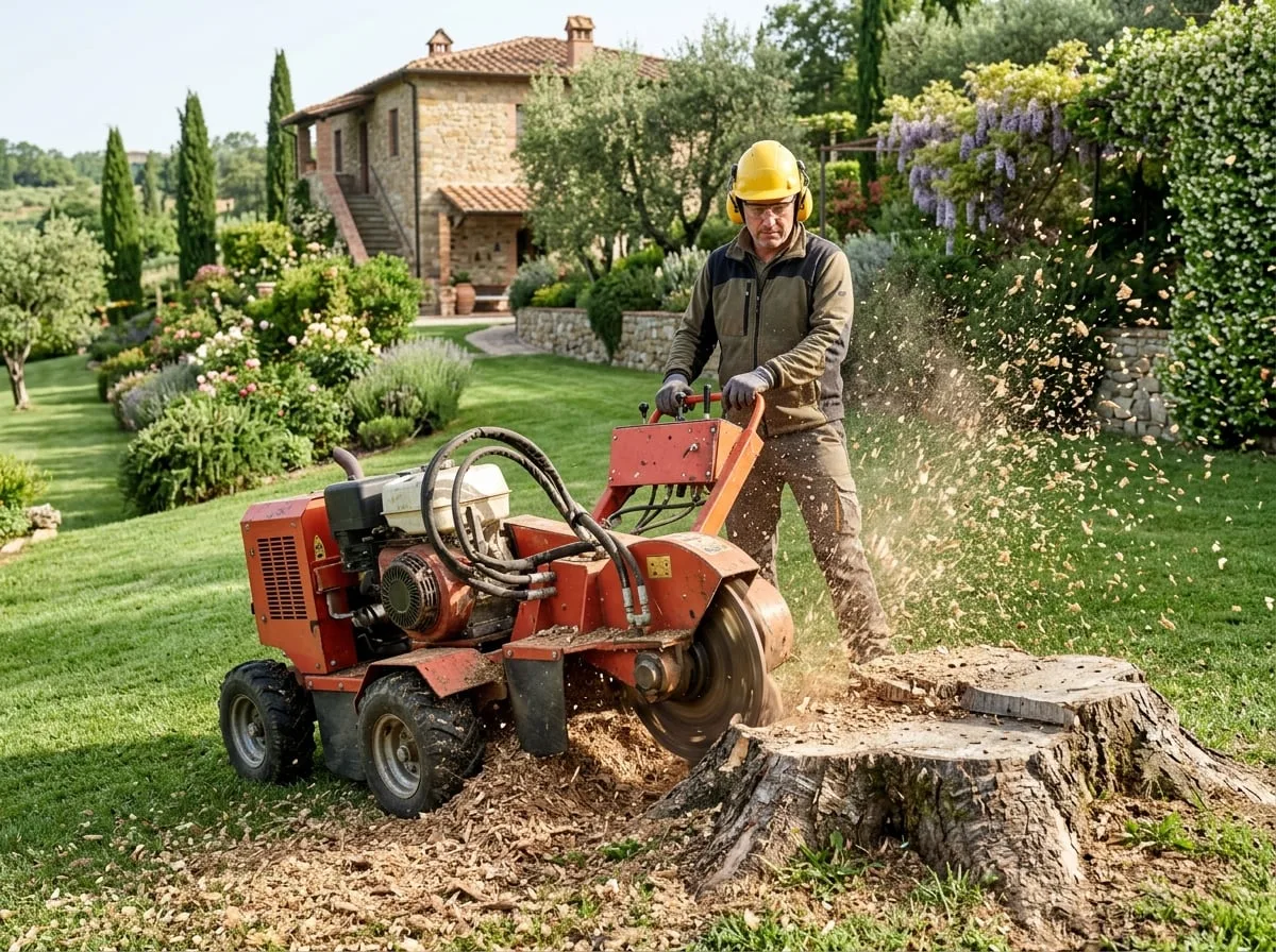 Triturazione di ceppo di albero abbattuto con stump grinder