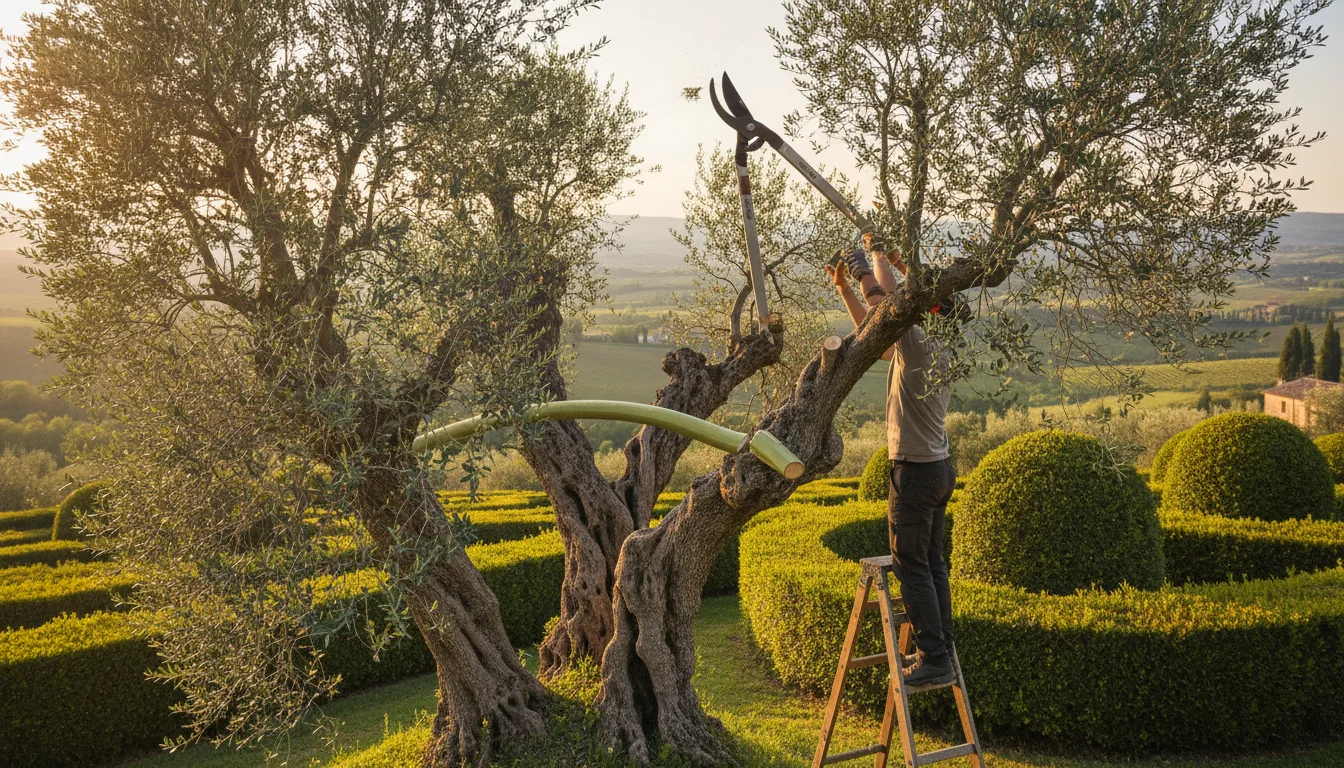 Operatore specializzato in tree climbing durante la potatura di un platano monumentale