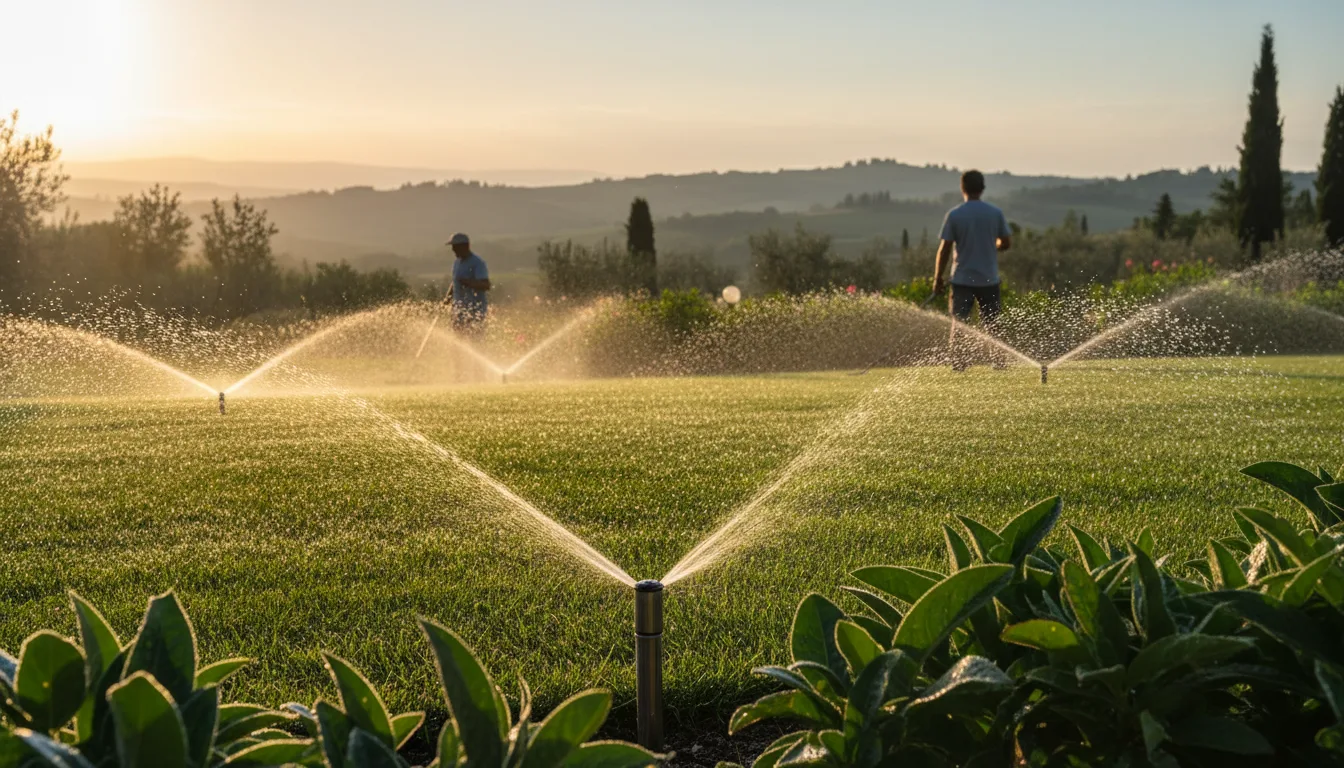Installazione impianto irrigazione interrato con irrigatori pop-up in giardino residenziale