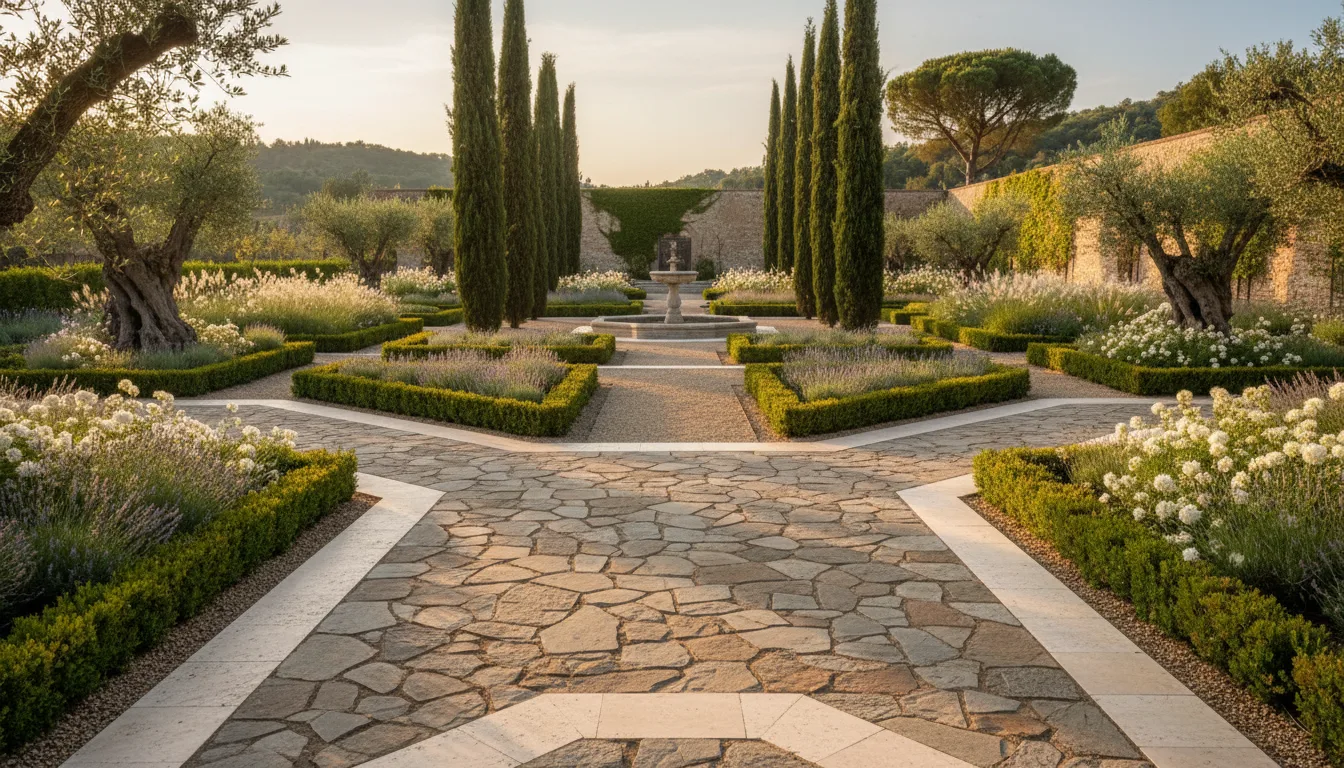 Cantiere di realizzazione giardino con posa di pavimento in pietra naturale