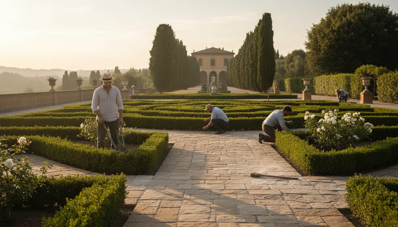 Progetto di giardino in fase di rifinitura con cura dei dettagli