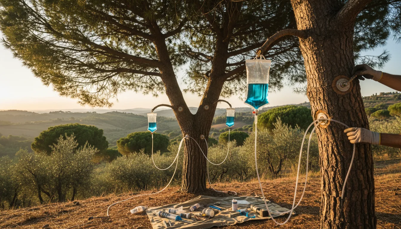 Attrezzatura professionale per endoterapia su alberi adulti