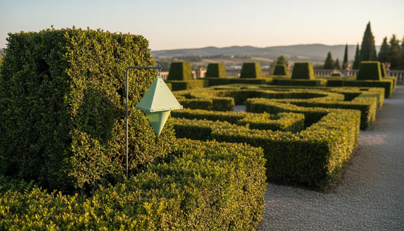 Trappola a feromoni installata per monitoraggio di lepidotteri in giardino