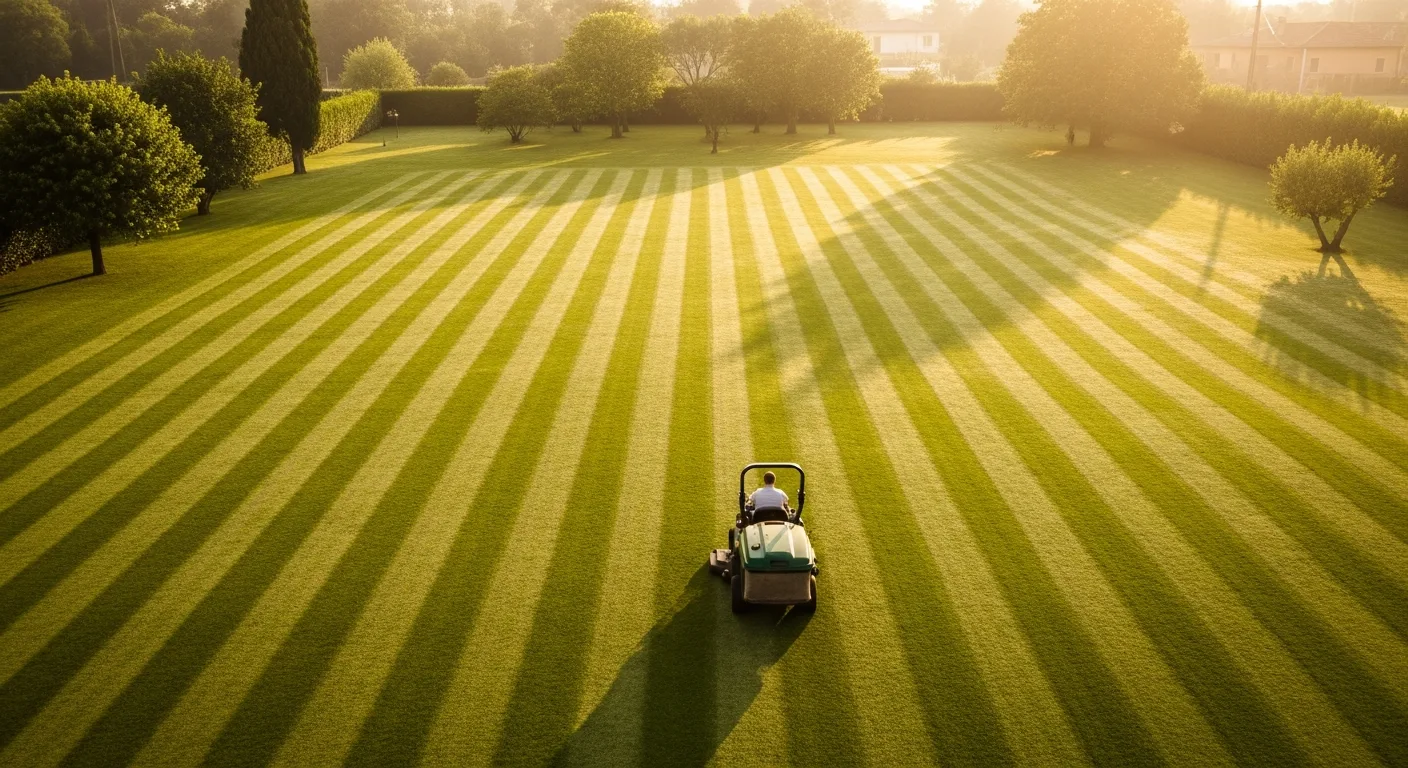 Rasatura professionale del prato con tracce alternate perfette