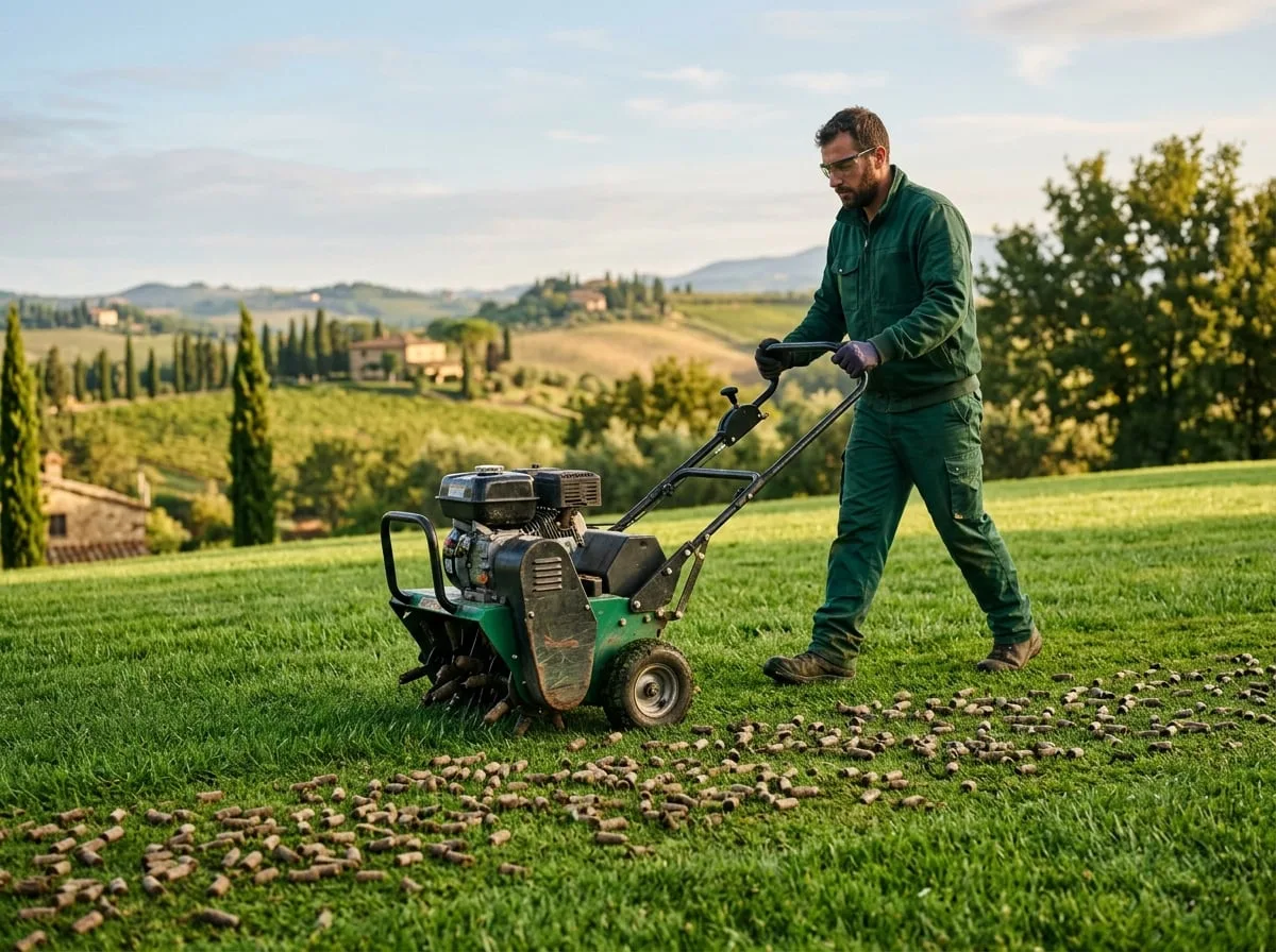 Arieggiatura professionale del prato con carotatore